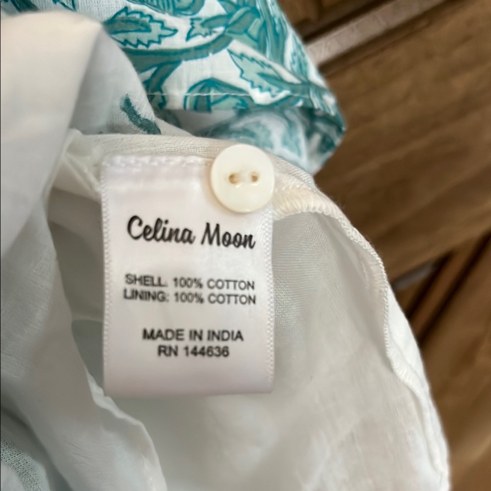 CELINA MOON Teal and White Patterned Midi Dress - Picture 9 of 9